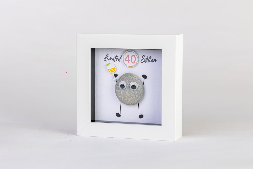 Limited Edition Milestone Birthday Pebble Art – 4×4 Box Frame