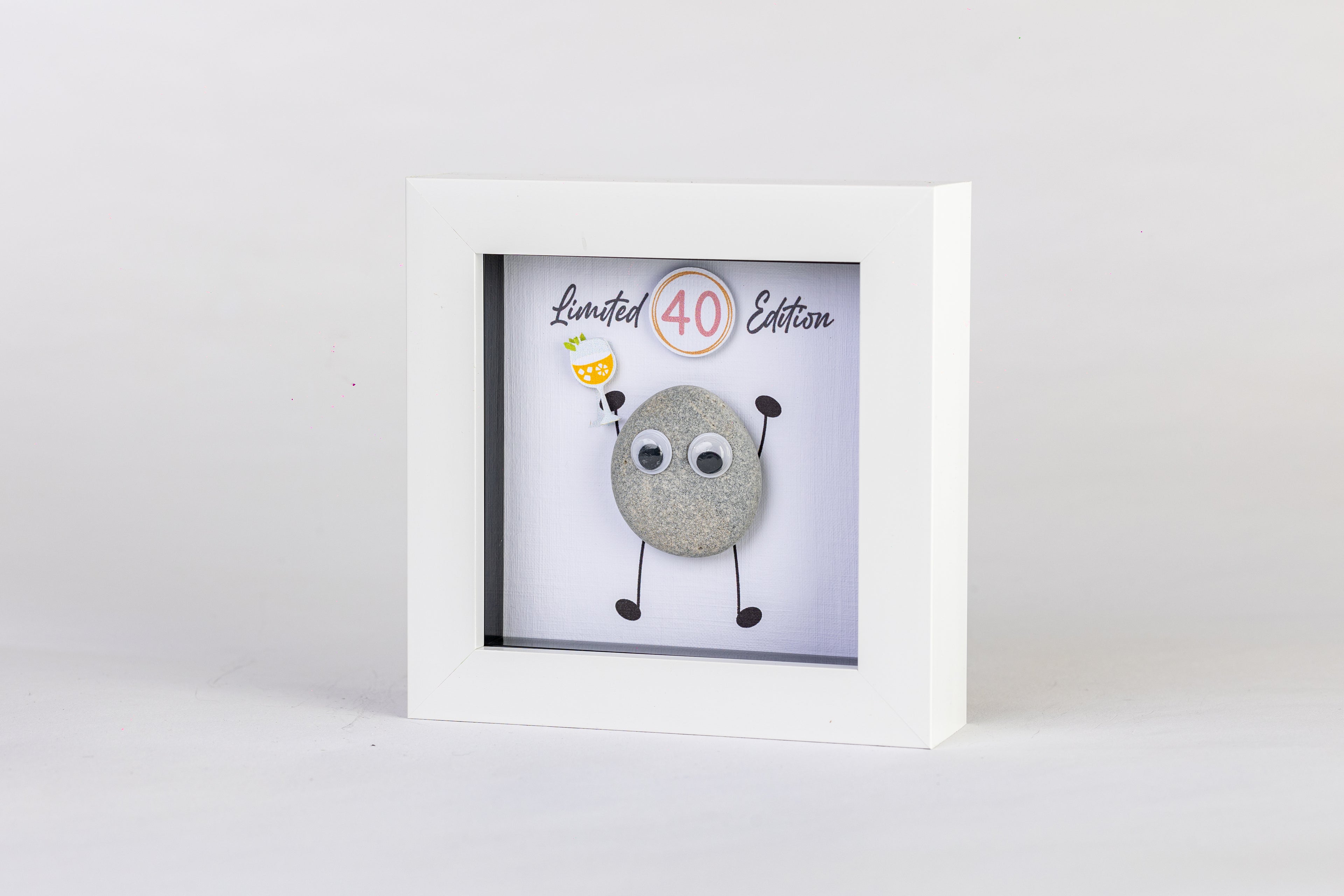 Limited Edition Milestone Birthday Pebble Art – 4×4 Box Frame