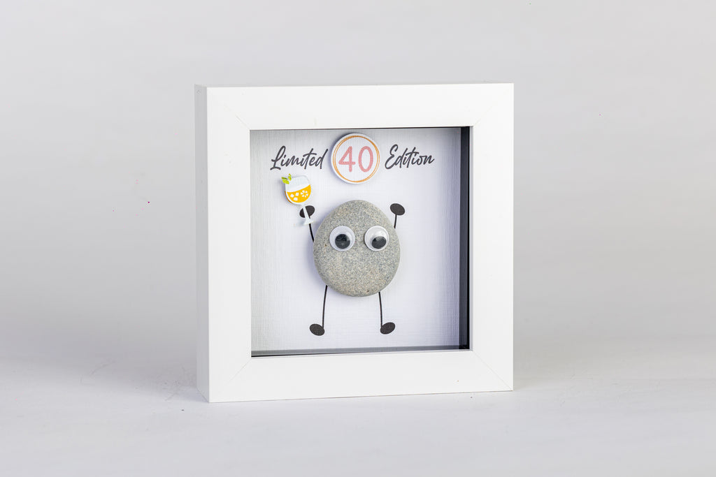 Limited Edition Milestone Birthday Pebble Art – 4×4 Box Frame