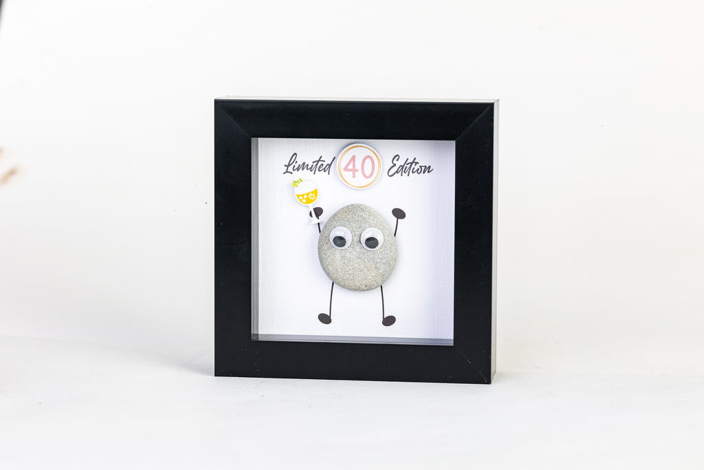 Limited Edition Milestone Birthday Pebble Art – 4×4 Box Frame