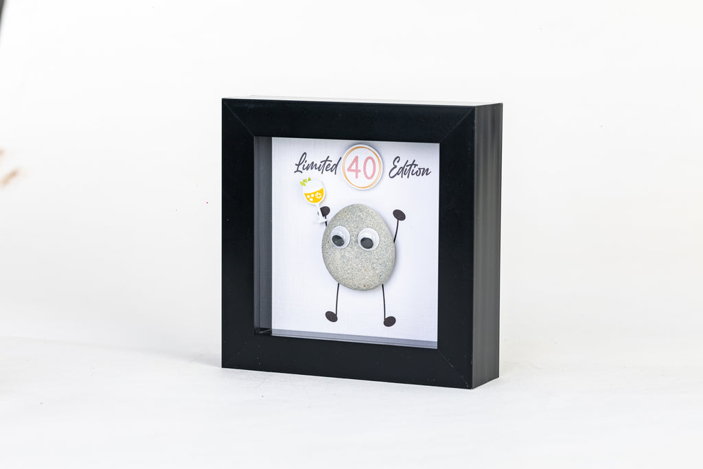 Limited Edition Milestone Birthday Pebble Art – 4×4 Box Frame