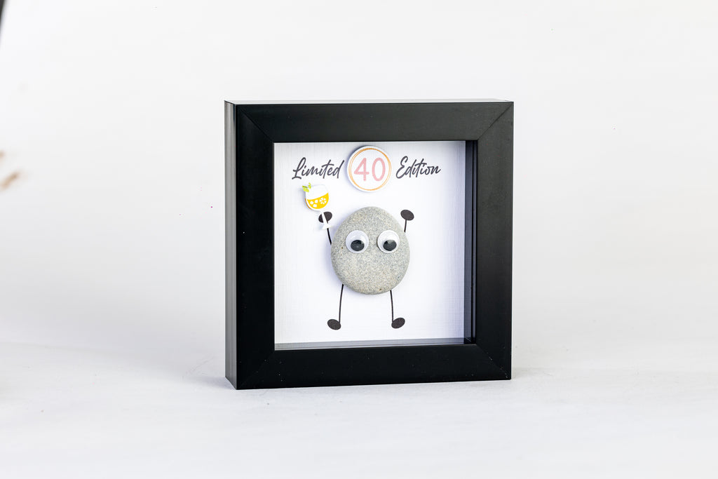 Limited Edition Milestone Birthday Pebble Art – 4×4 Box Frame