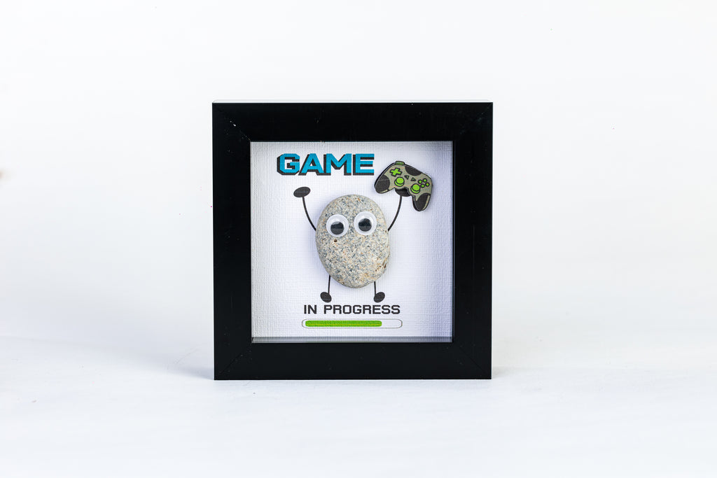 Game in Progress – Pebble Art – 4×4 Box Frame