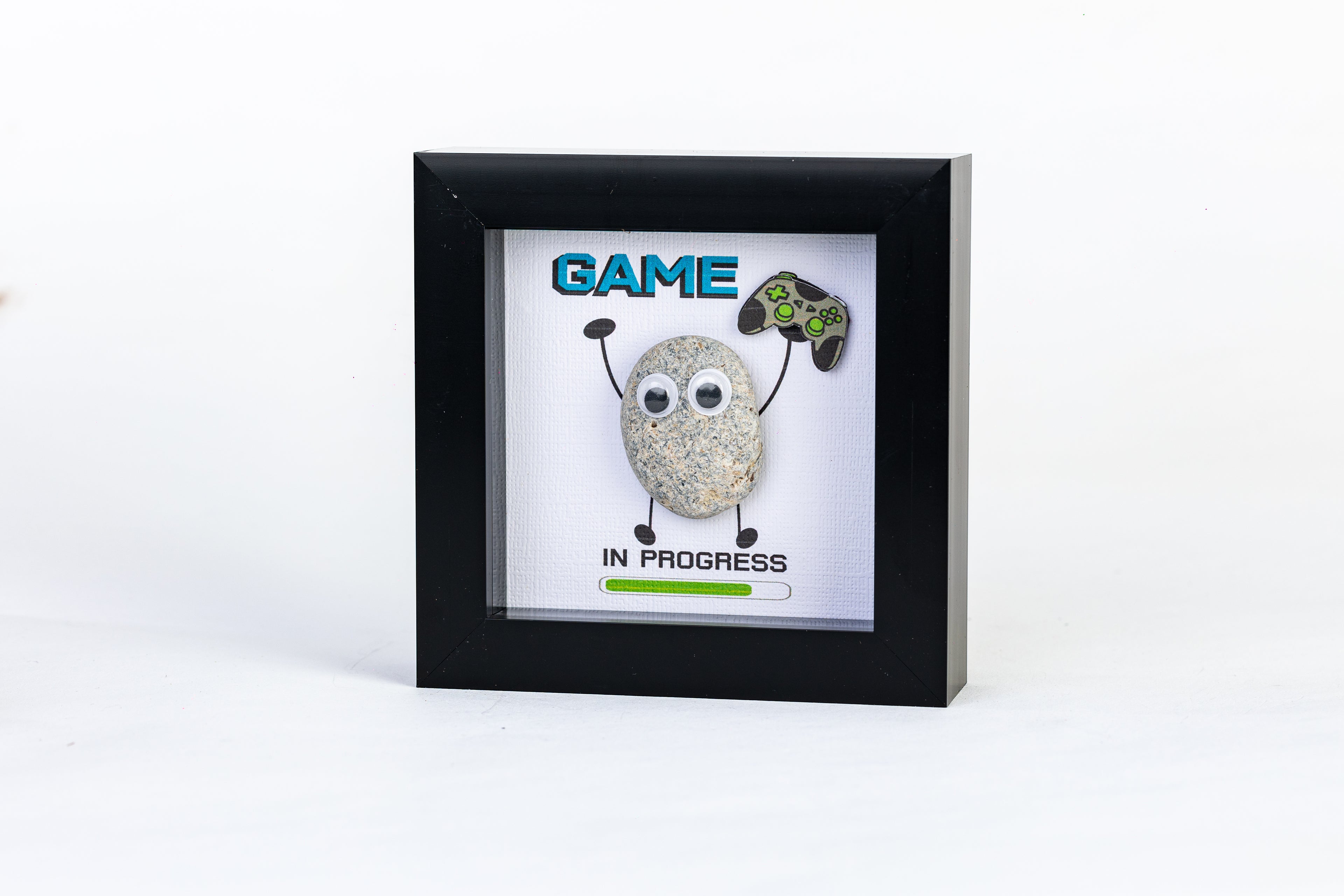 Game in Progress – Pebble Art – 4×4 Box Frame