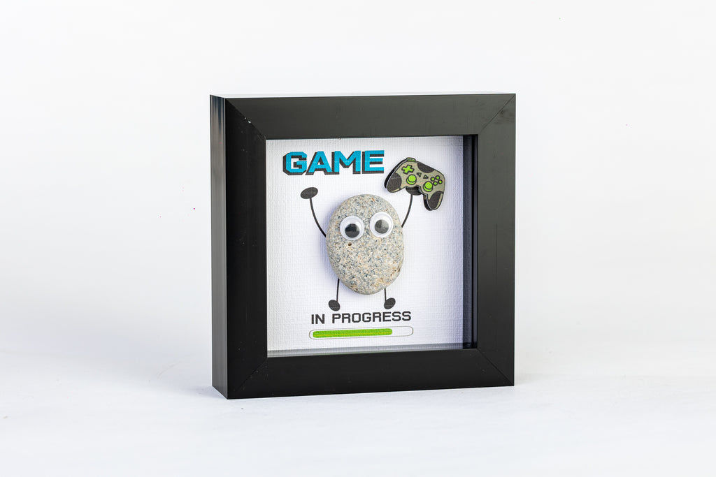 Game in Progress – Pebble Art – 4×4 Box Frame