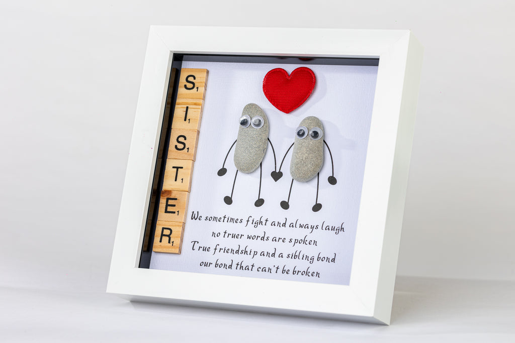 Sister – A Bond That Can’t Be Broken – Pebble Art – 6×6 Box Frame