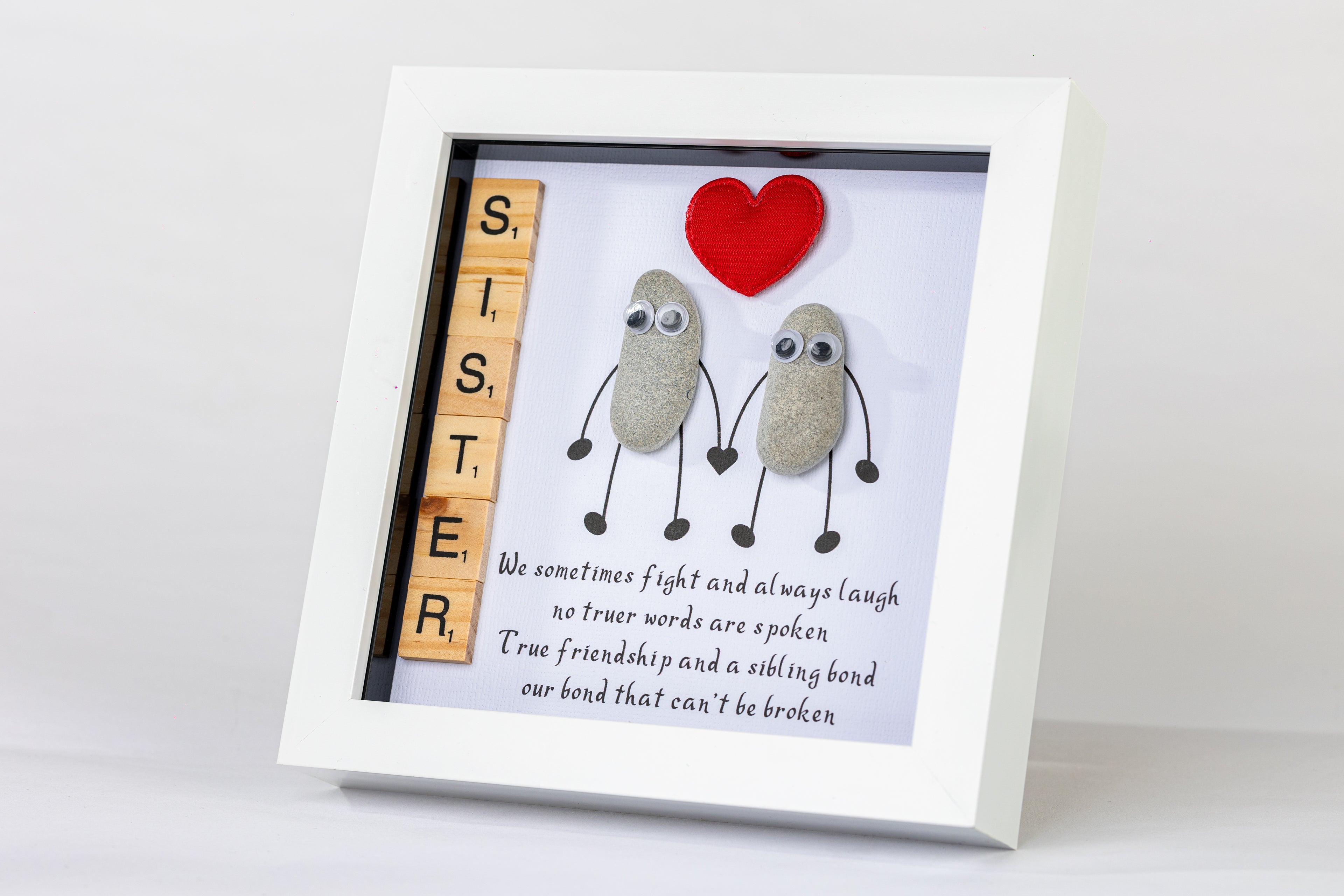 Sister – A Bond That Can’t Be Broken – Pebble Art – 6×6 Box Frame