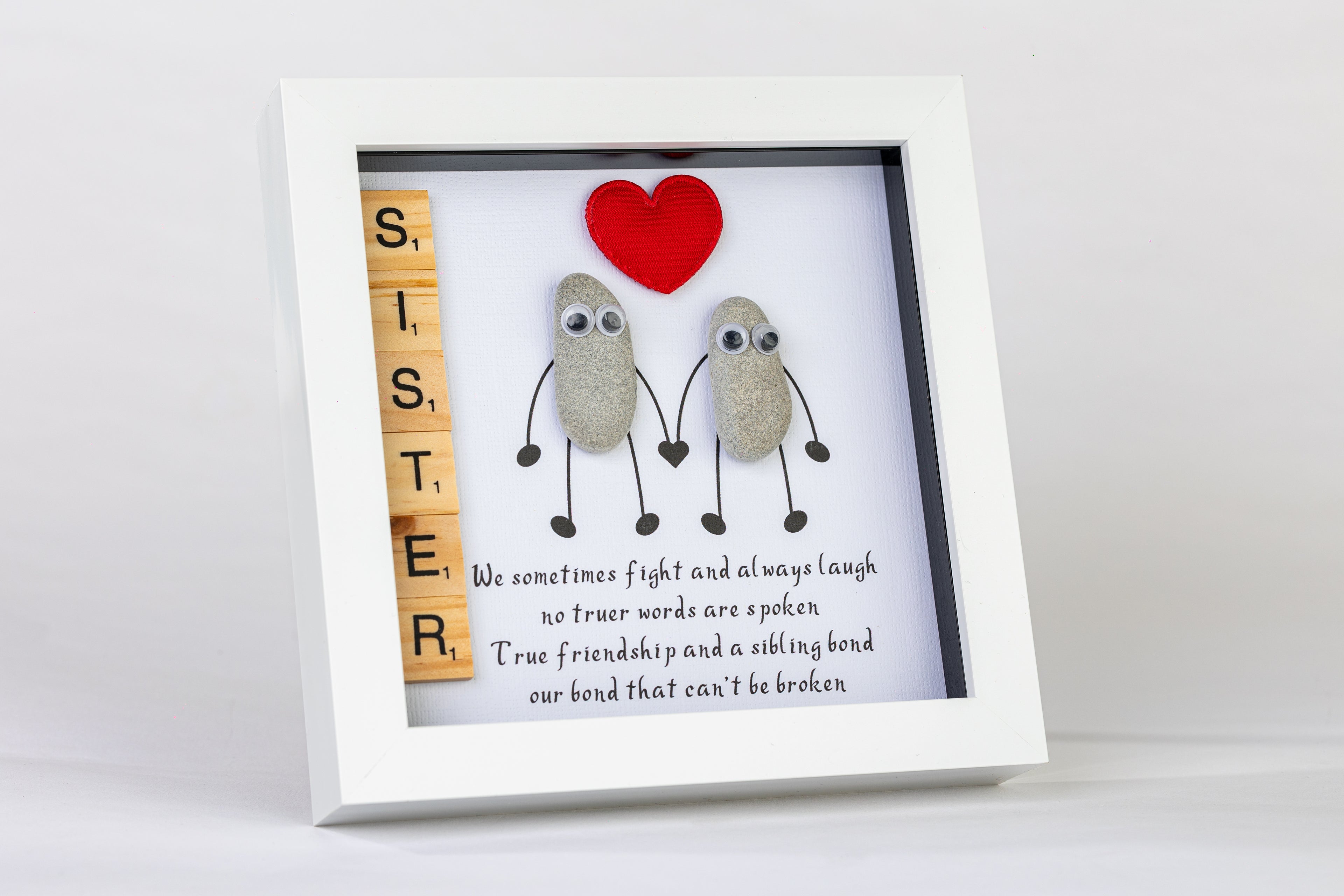 Sister – A Bond That Can’t Be Broken – Pebble Art – 6×6 Box Frame