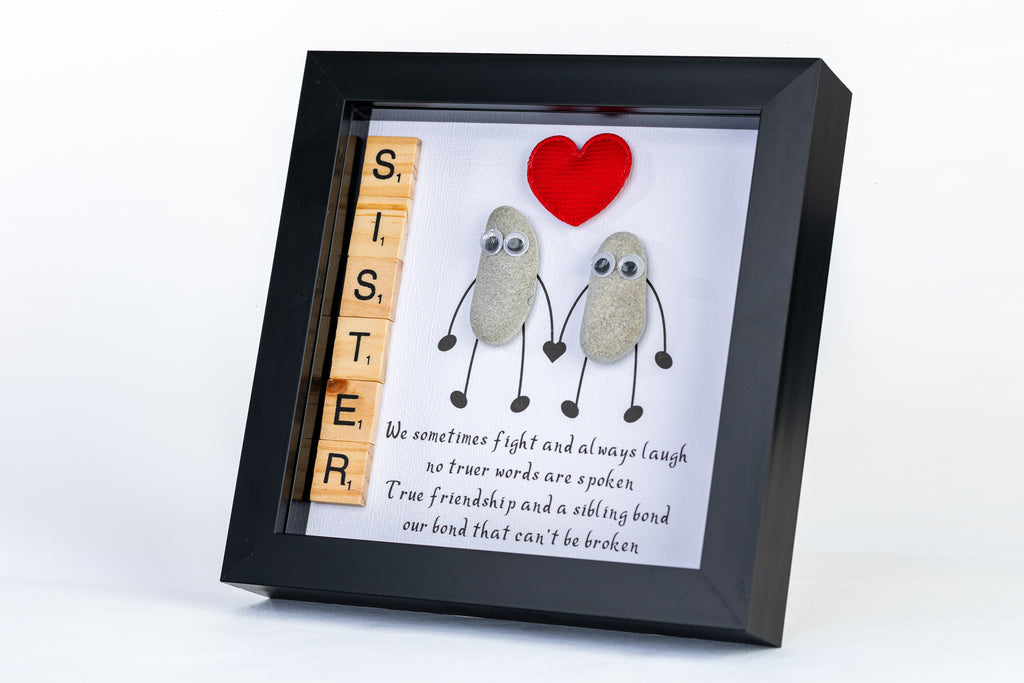 Sister – A Bond That Can’t Be Broken – Pebble Art – 6×6 Box Frame