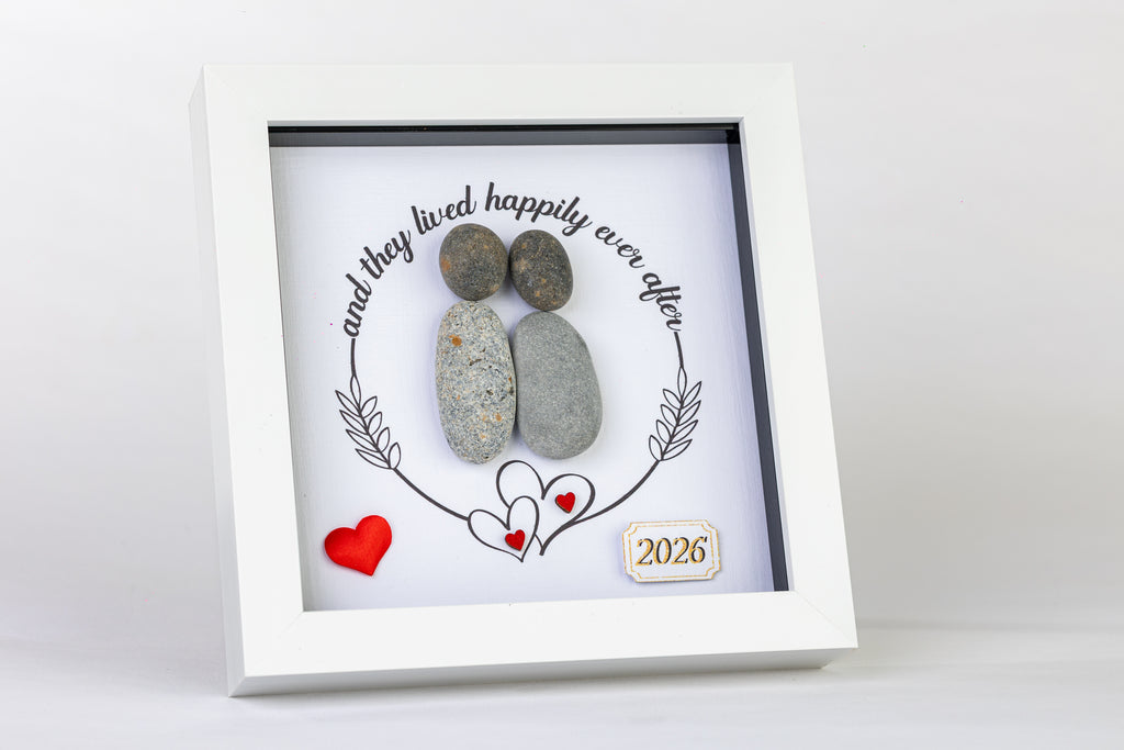 Happily Ever After – Wedding / New Home Pebble Art – 6×6 Box Frame