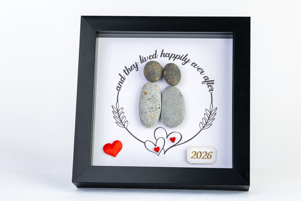 Happily Ever After – Wedding / New Home Pebble Art – 6×6 Box Frame