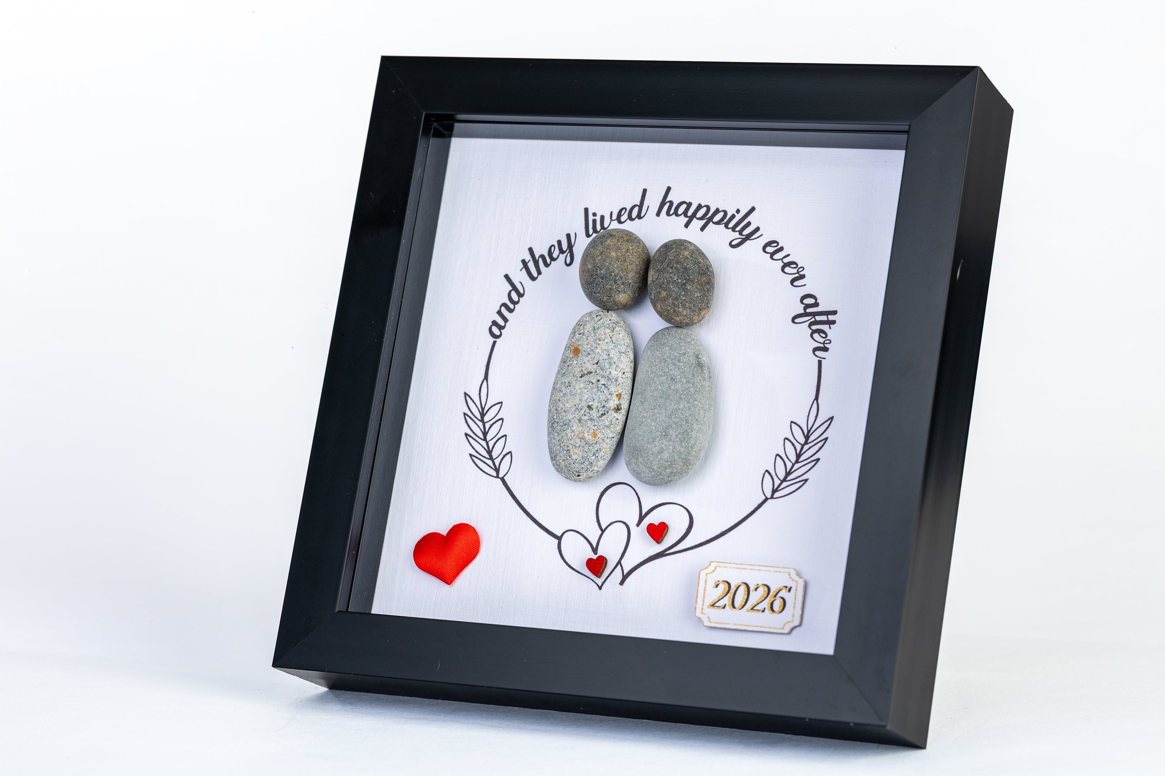 Happily Ever After – Wedding / New Home Pebble Art – 6×6 Box Frame