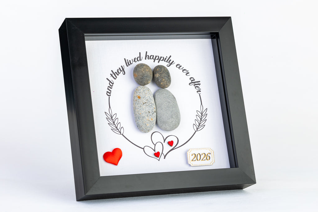 Happily Ever After – Wedding / New Home Pebble Art – 6×6 Box Frame