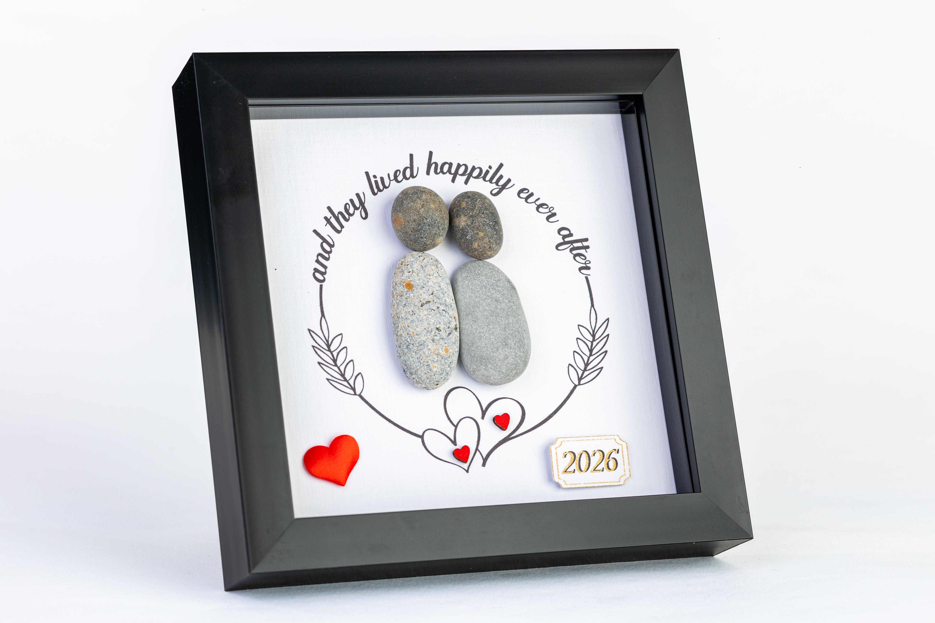 Happily Ever After – Wedding / New Home Pebble Art – 6×6 Box Frame