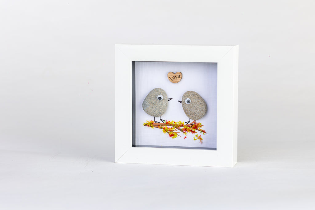 Love Birds – Pebble Art – 4×4 Box Frame