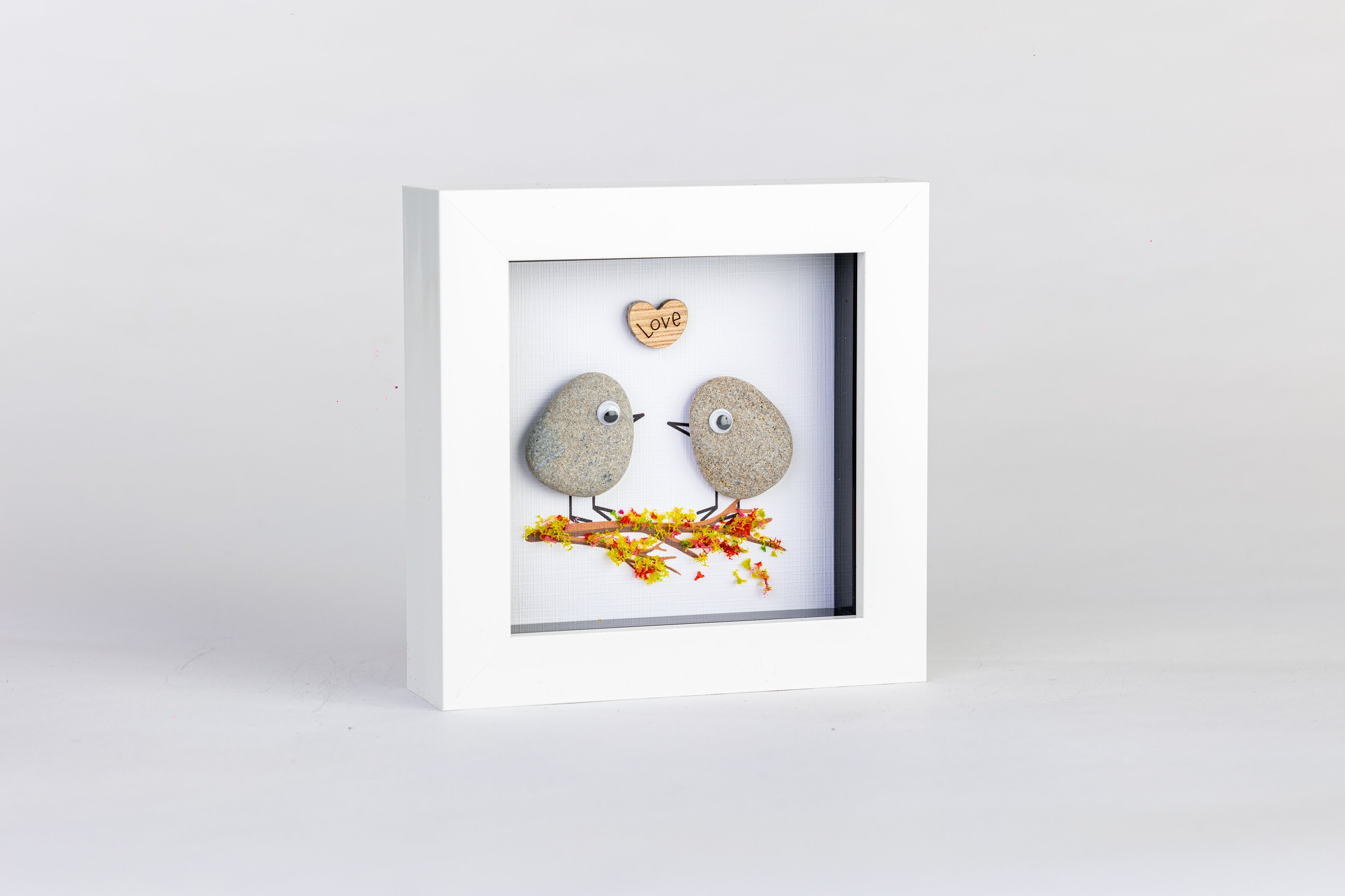 Love Birds – Pebble Art – 4×4 Box Frame