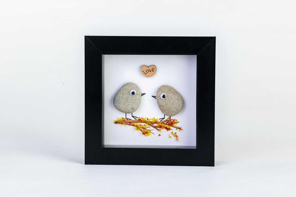 Love Birds – Pebble Art – 4×4 Box Frame