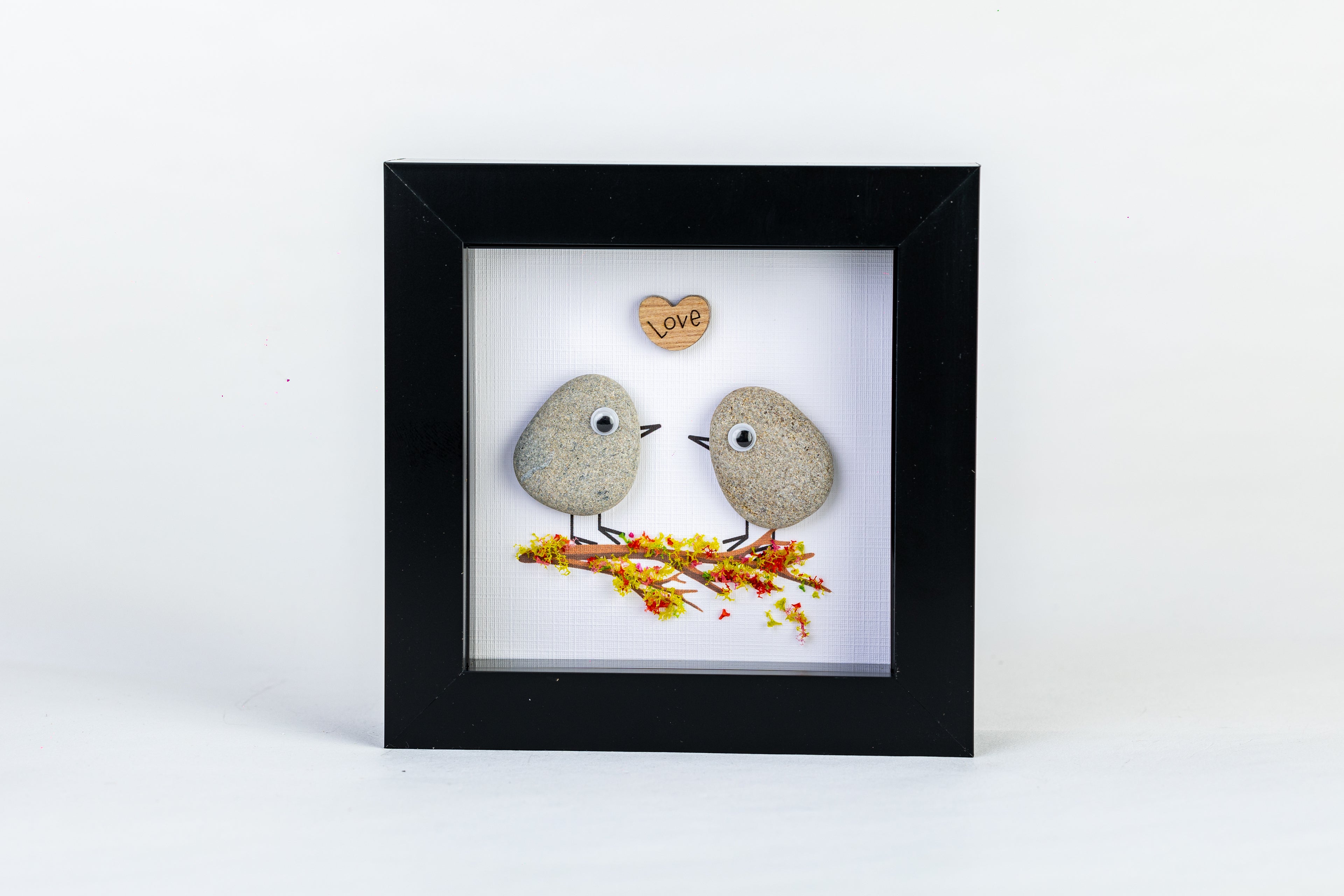 Love Birds – Pebble Art – 4×4 Box Frame
