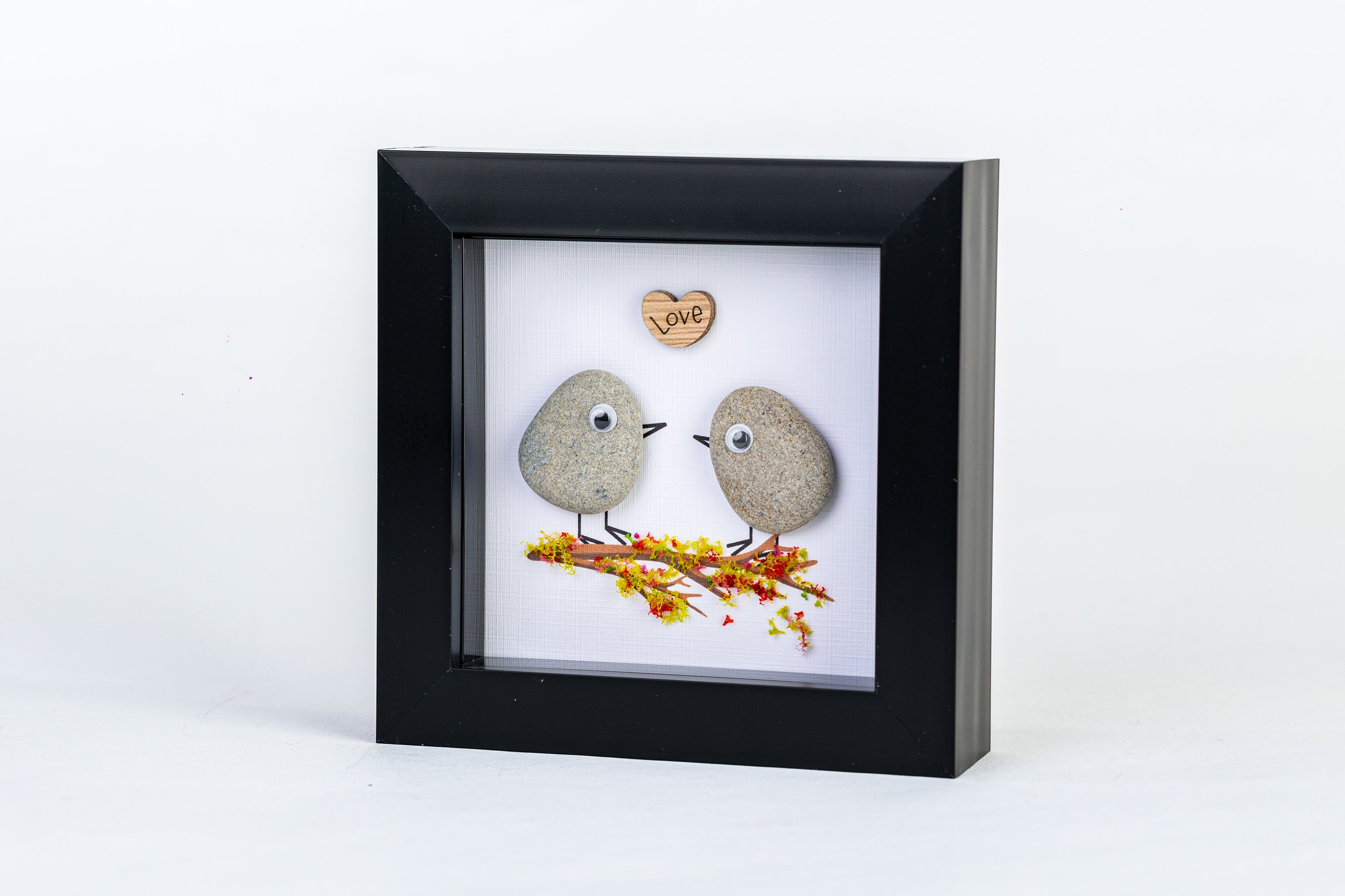 Love Birds – Pebble Art – 4×4 Box Frame