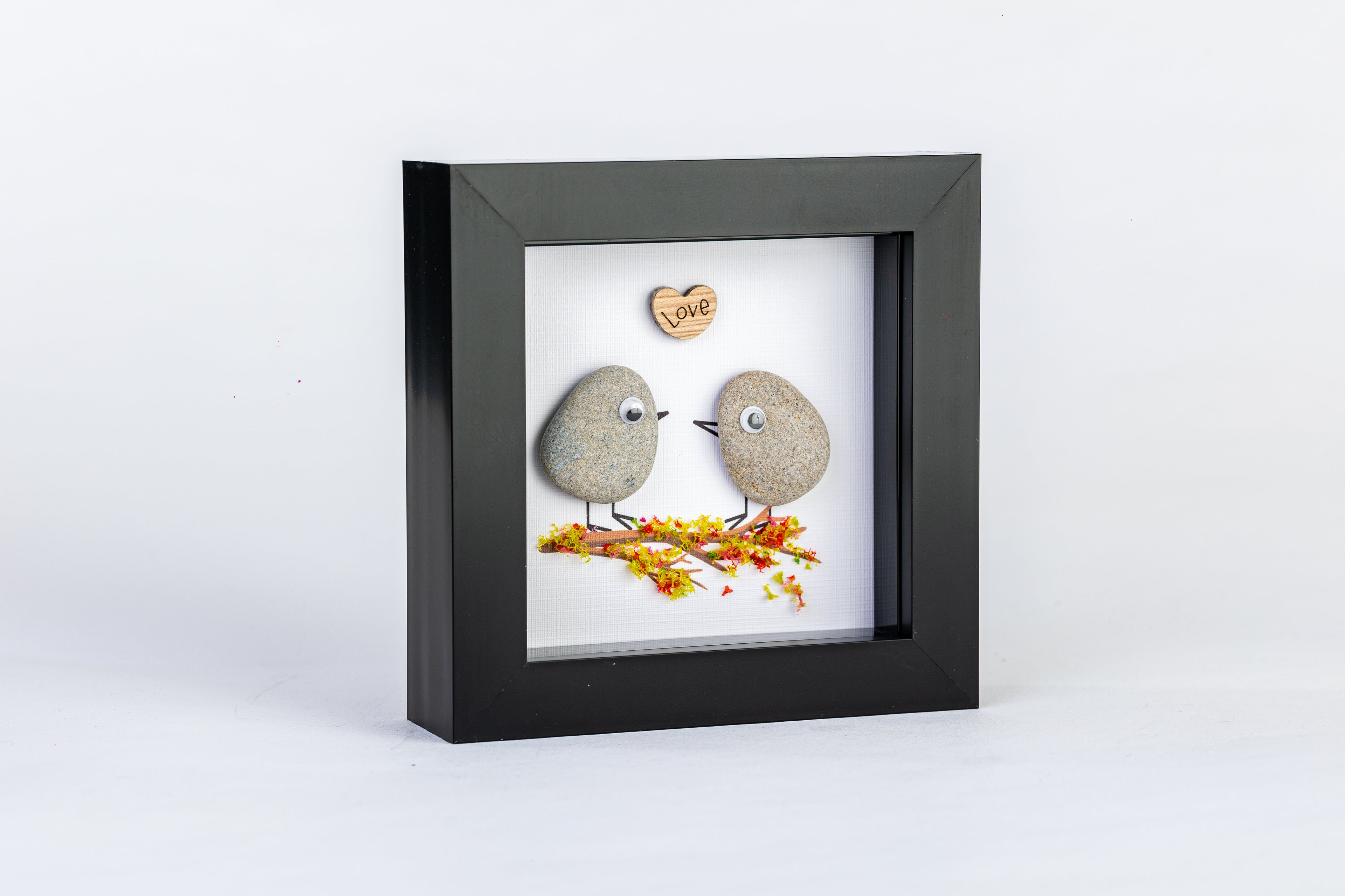 Love Birds – Pebble Art – 4×4 Box Frame