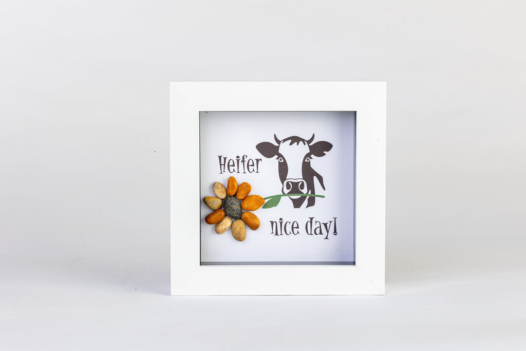 Heifer Nice Day – Pebble Art – 4×4 Box Frame