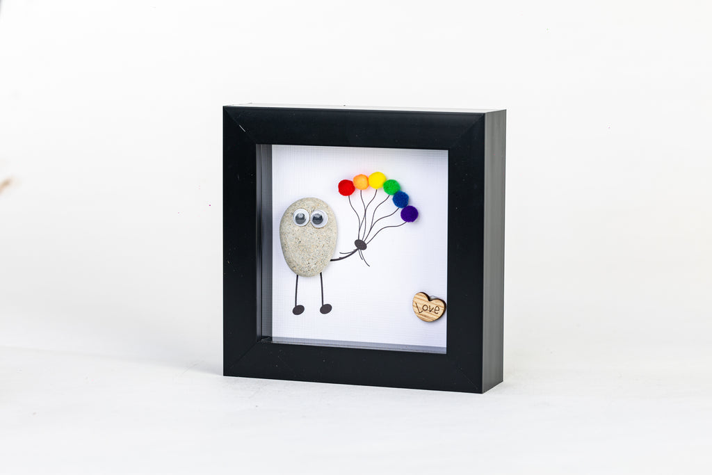 Pride Balloon Pebble Art – 4×4 Box Frame