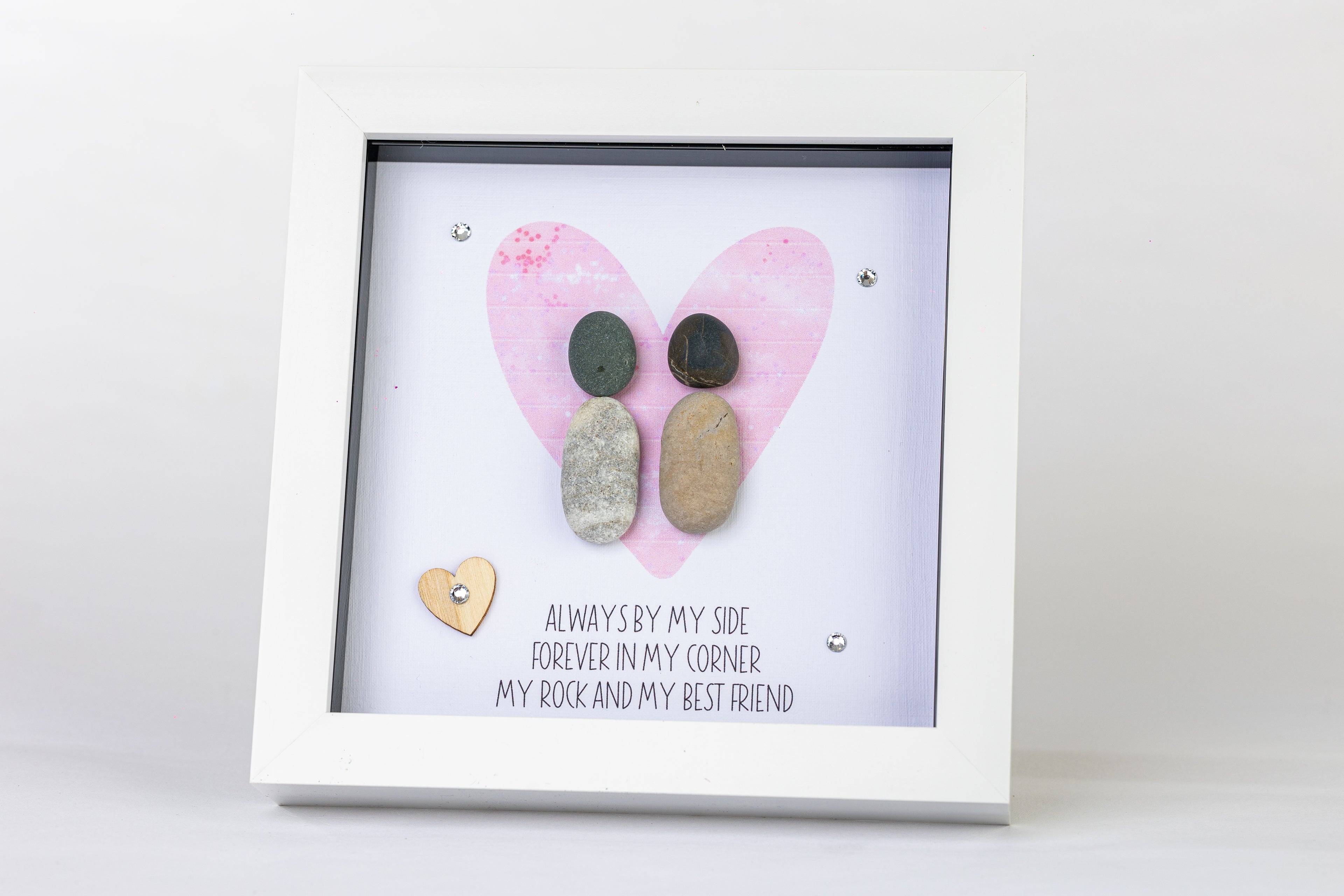 Forever By My Side – Pebble Art – 6×6 Box Frame