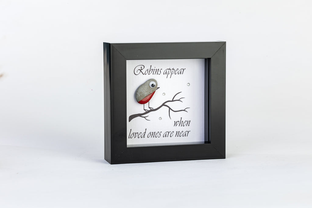 Robin – Pebble Art – 4×4 Box Frame