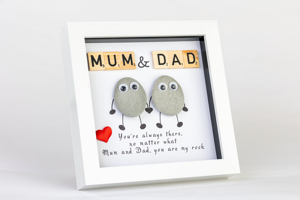 Mum & Dad – Pebble Art – 6×6 Box Frame