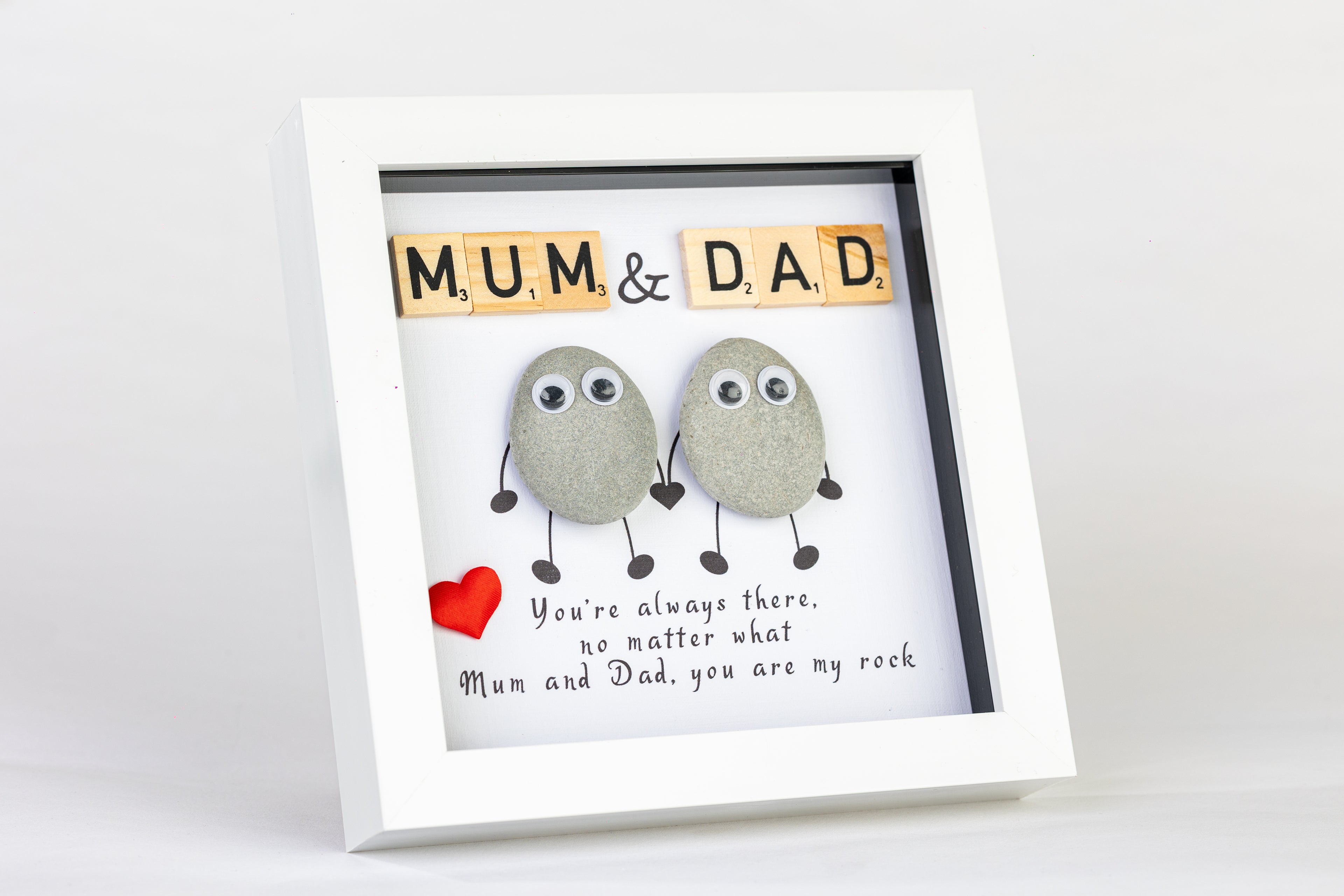 Mum & Dad – Pebble Art – 6×6 Box Frame