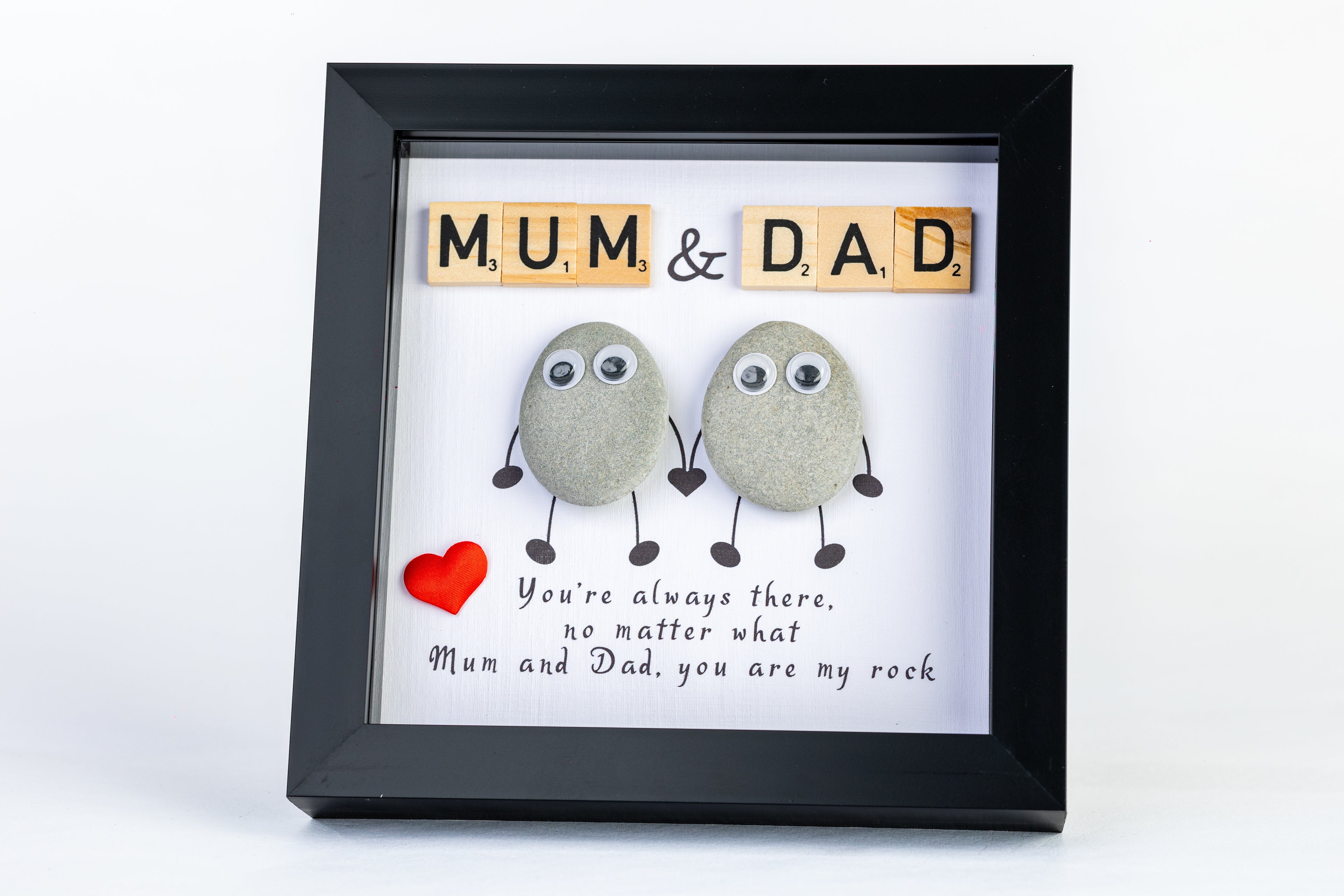 Mum & Dad – Pebble Art – 6×6 Box Frame