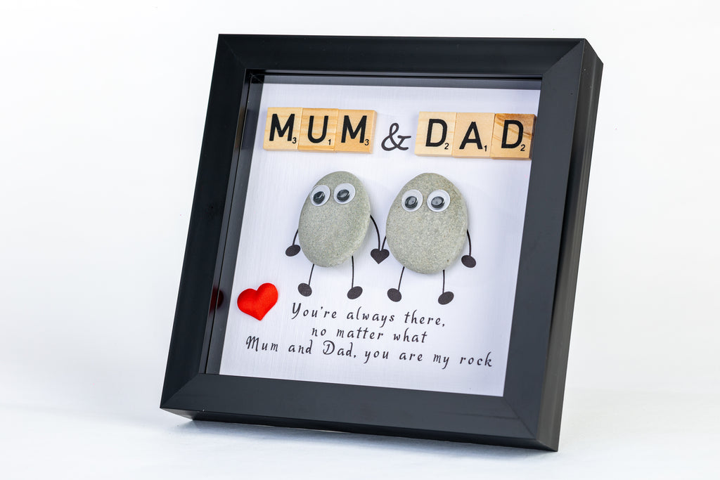 Mum & Dad – Pebble Art – 6×6 Box Frame