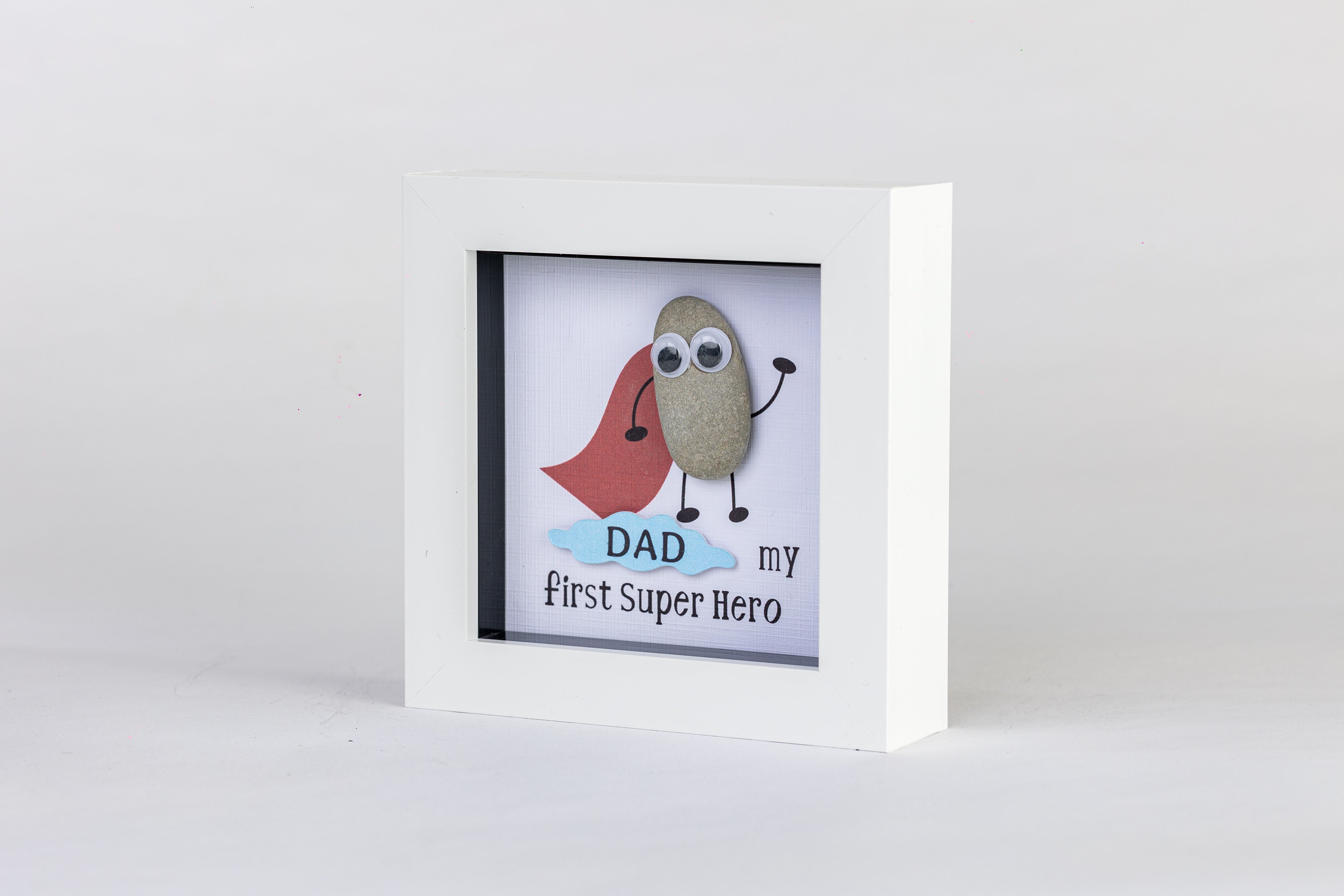 Dad – My First Superhero – Pebble Art – 4×4 Box Frame