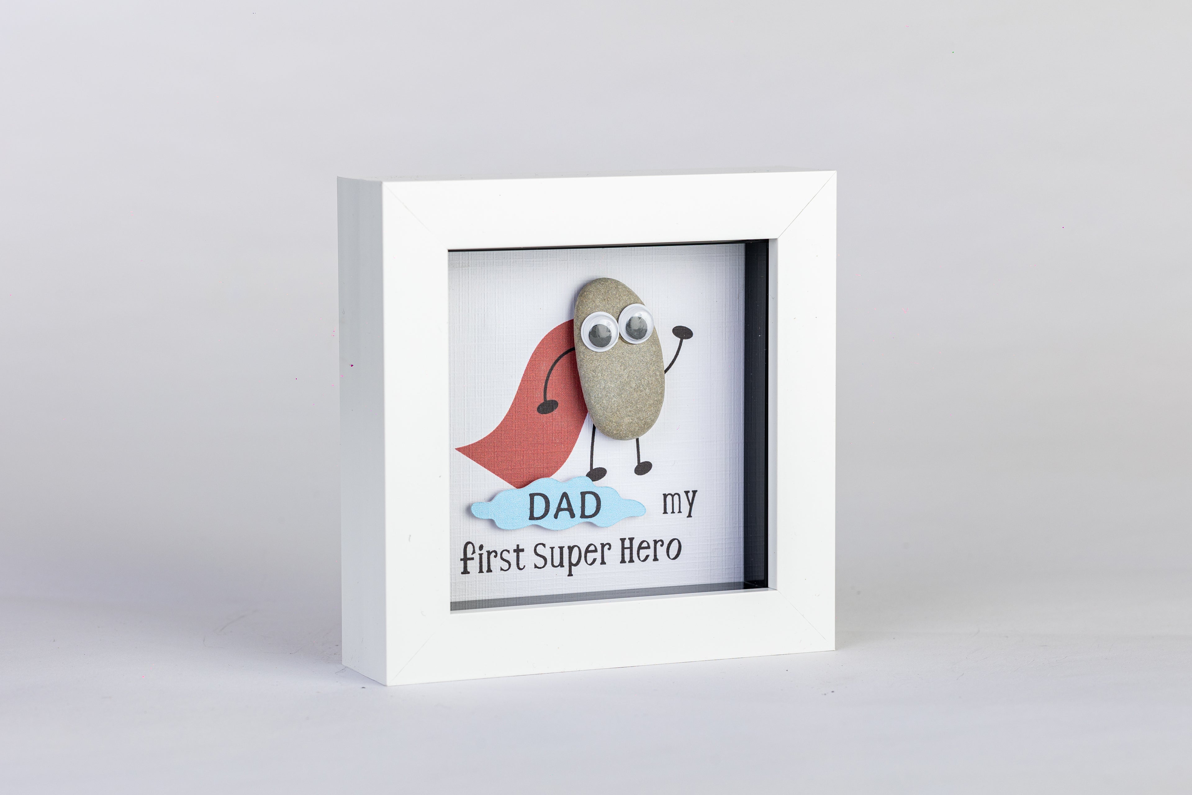 Dad – My First Superhero – Pebble Art – 4×4 Box Frame