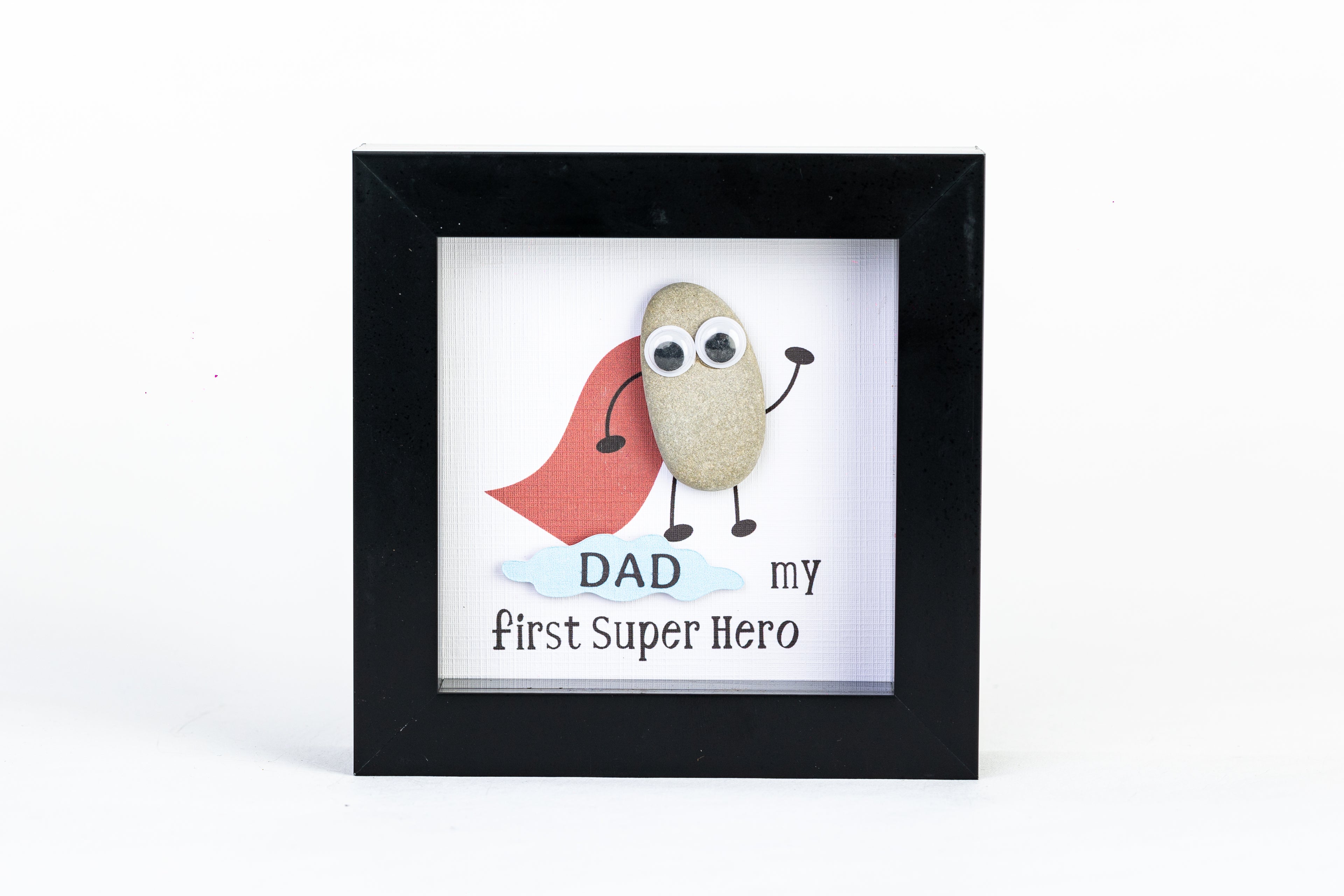 Dad – My First Superhero – Pebble Art – 4×4 Box Frame