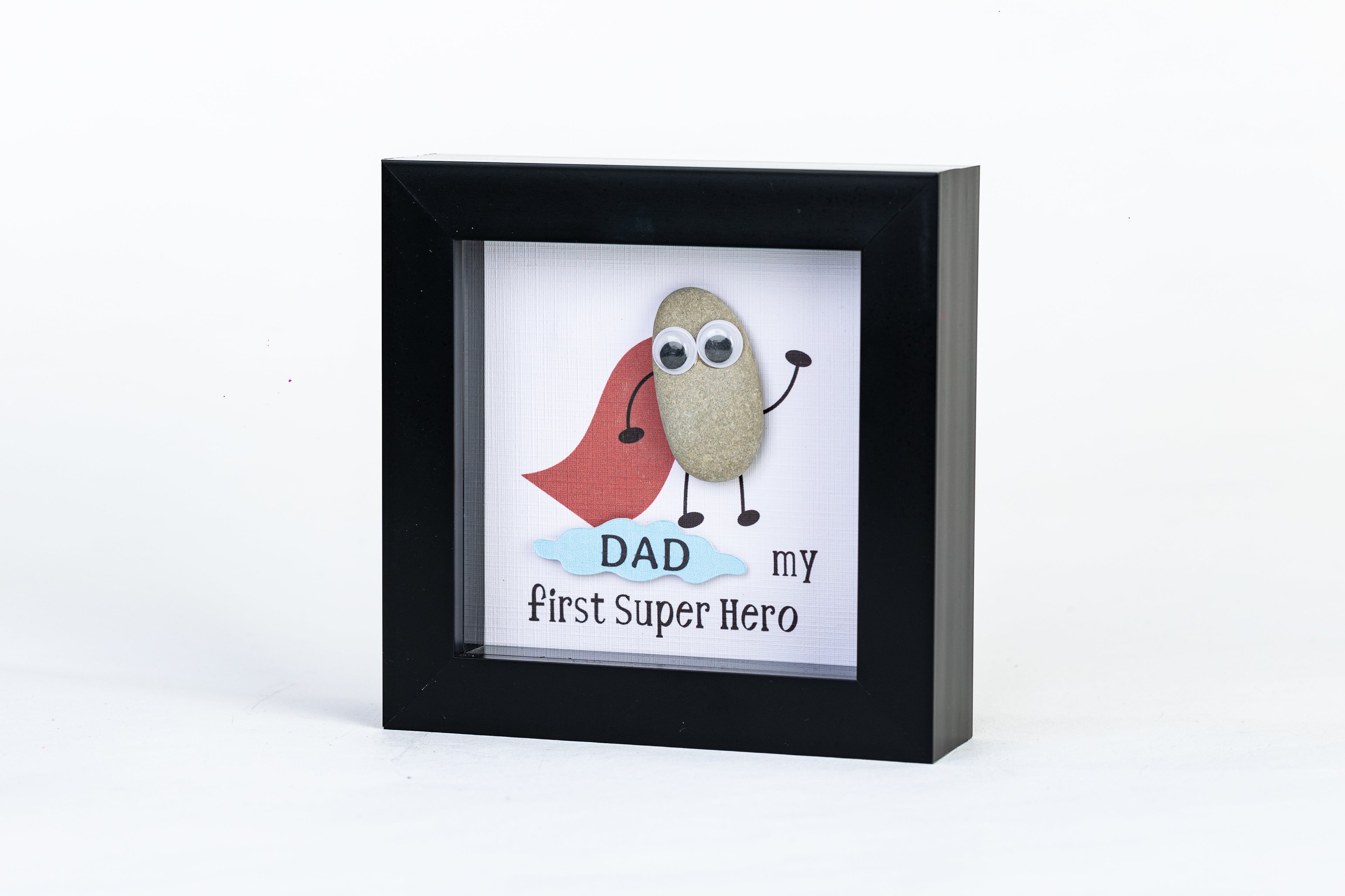 Dad – My First Superhero – Pebble Art – 4×4 Box Frame