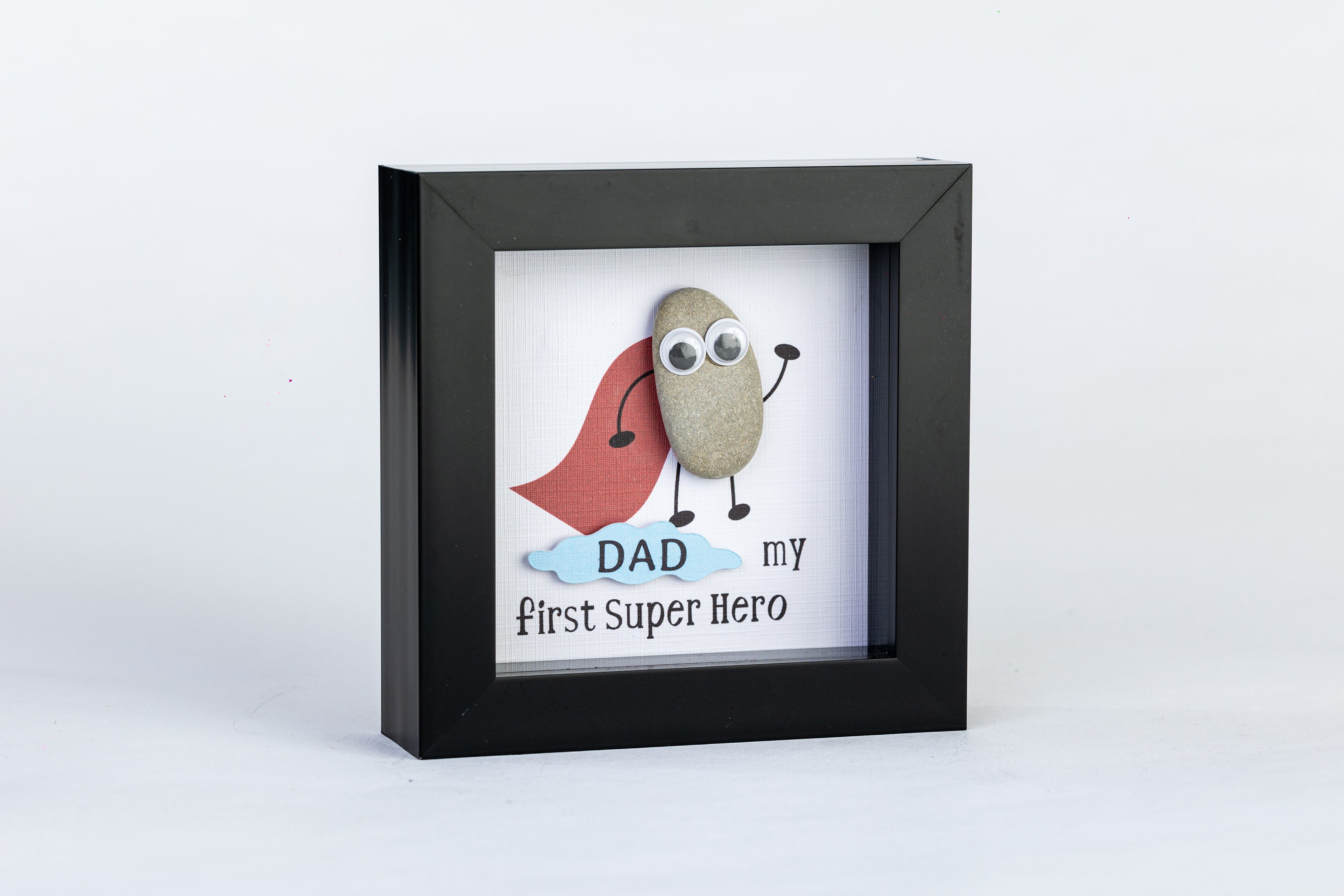 Dad – My First Superhero – Pebble Art – 4×4 Box Frame