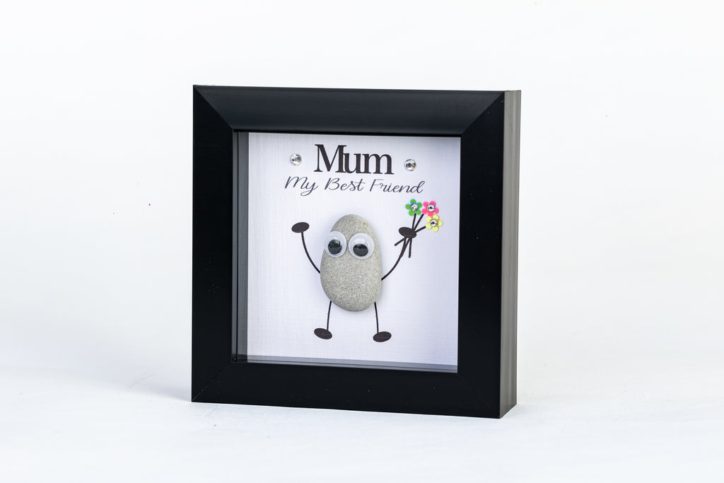 Mum – My Best Friend – Pebble Art – 4×4 Box Frame