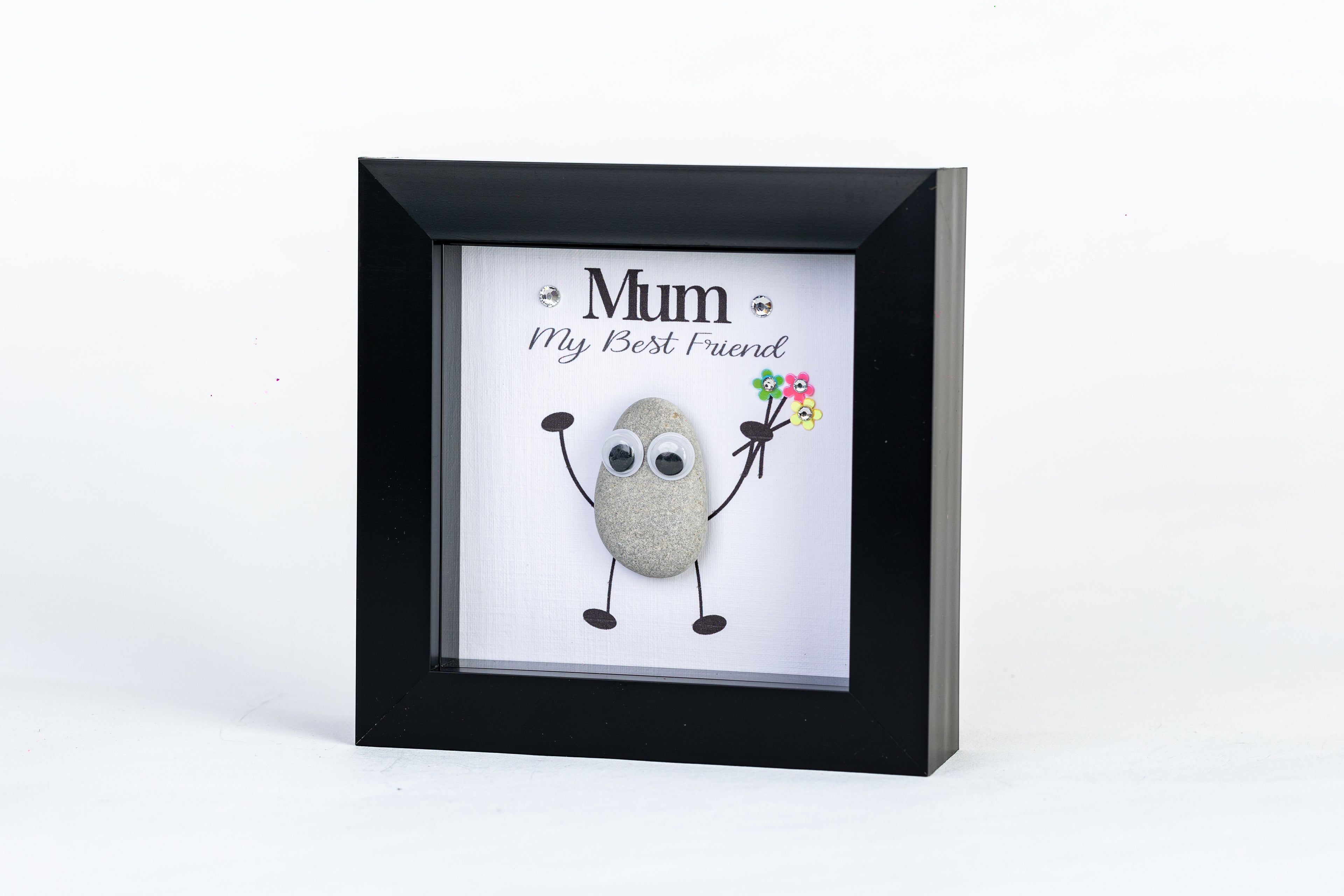 Mum – My Best Friend – Pebble Art – 4×4 Box Frame