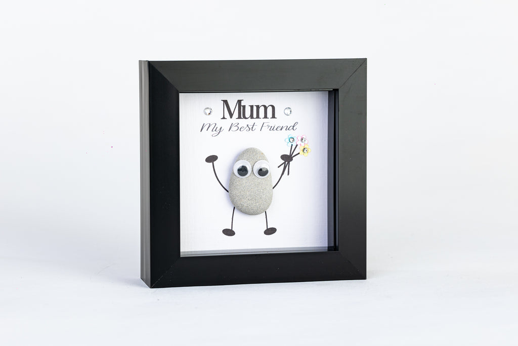 Mum – My Best Friend – Pebble Art – 4×4 Box Frame