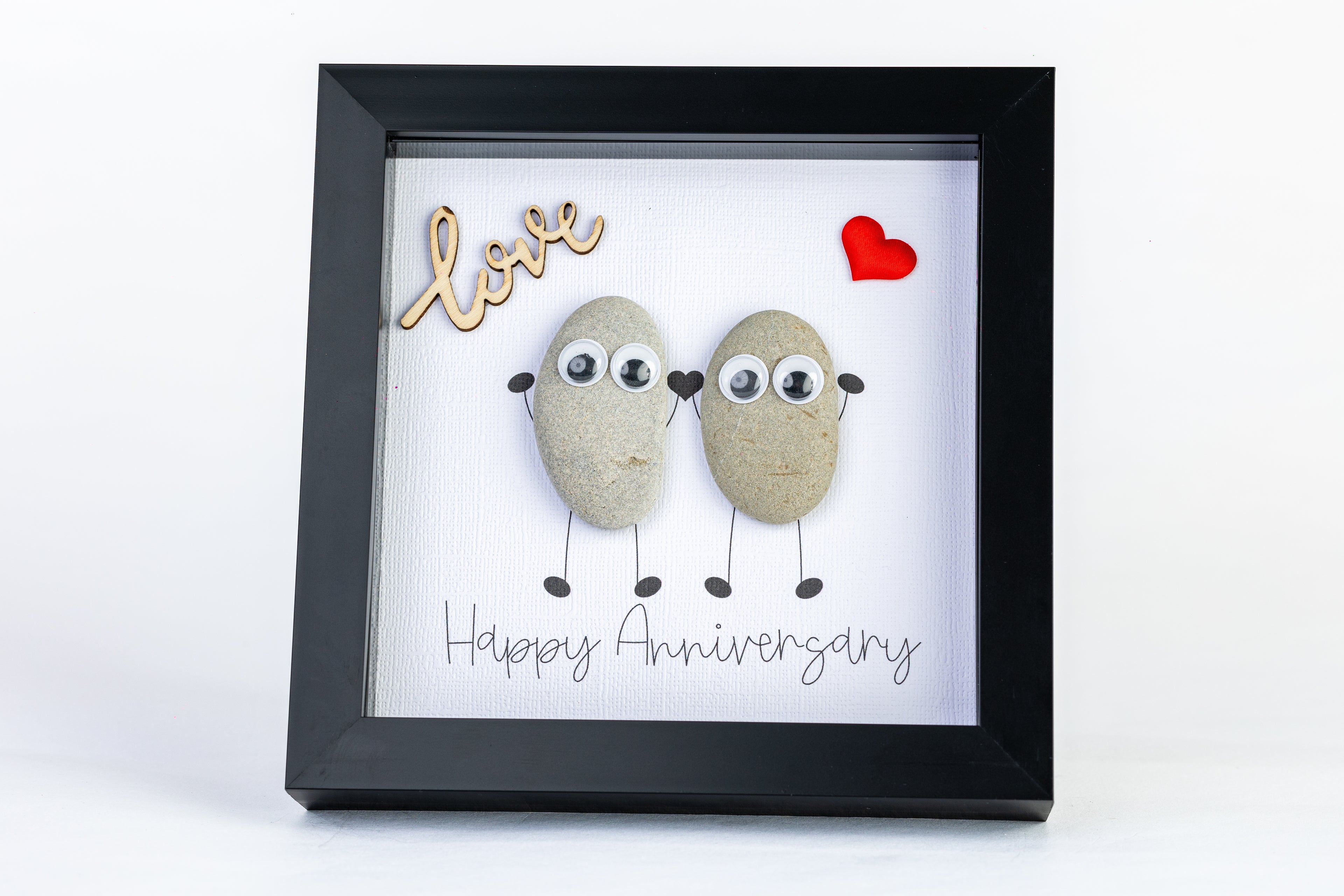 Happy Anniversary – Pebble Art – 6×6 Box Frame
