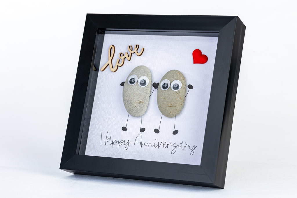 Happy Anniversary – Pebble Art – 6×6 Box Frame