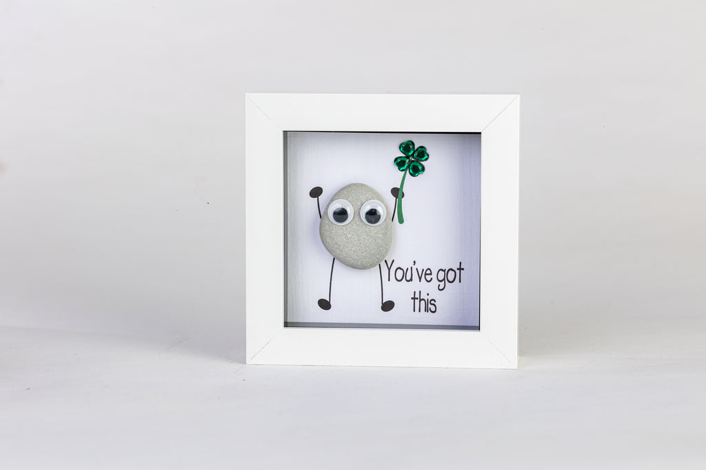 Good Luck – Pebble Art – 4×4 Box Frame