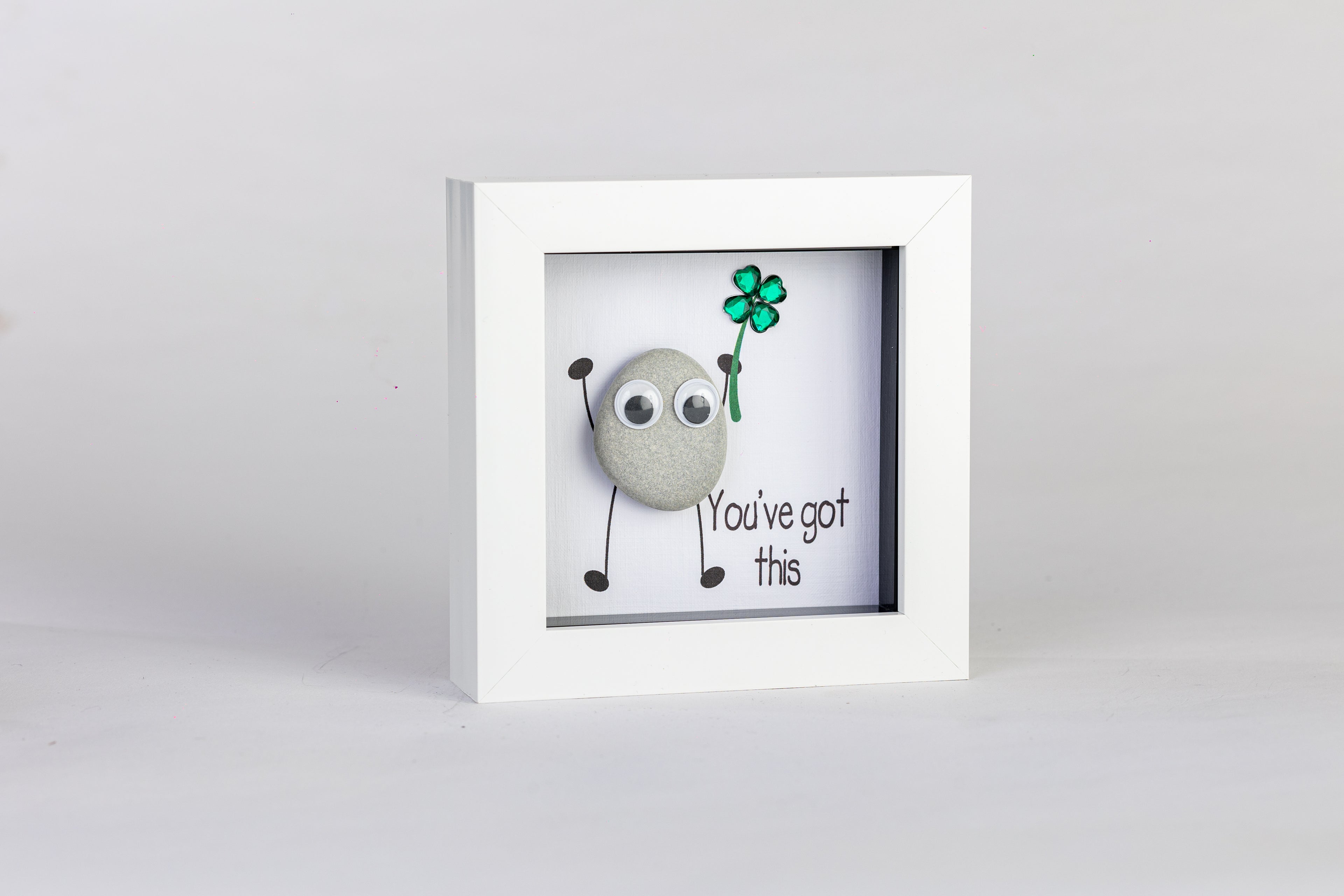 Good Luck – Pebble Art – 4×4 Box Frame