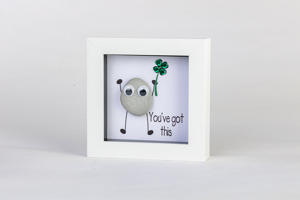 Good Luck – Pebble Art – 4×4 Box Frame