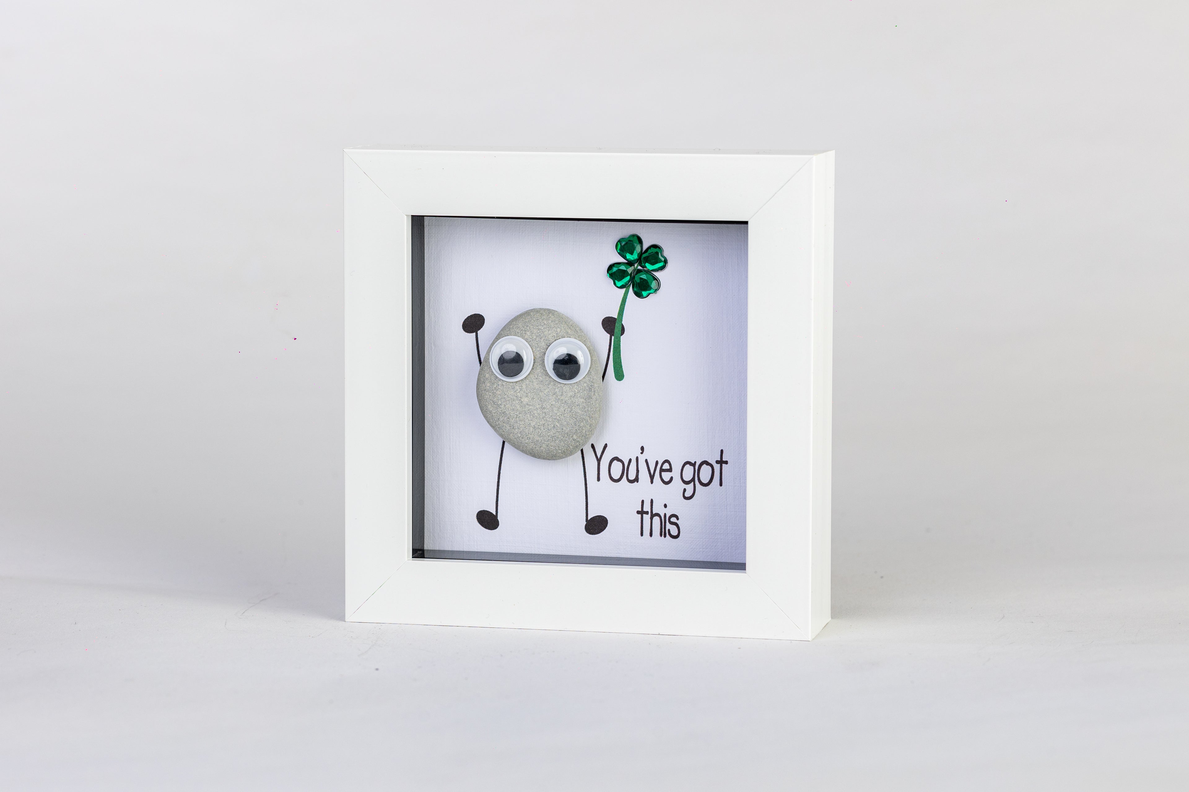 Good Luck – Pebble Art – 4×4 Box Frame