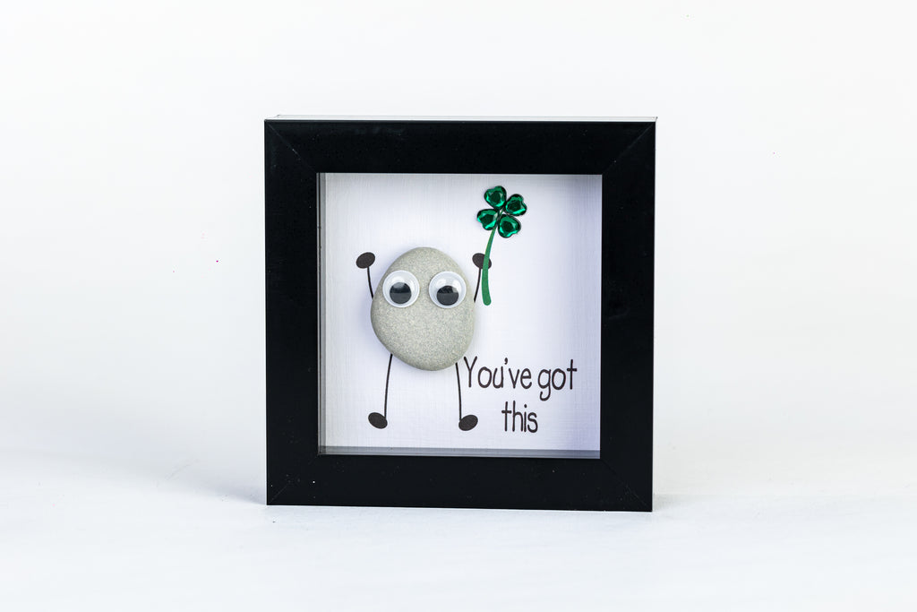 Good Luck – Pebble Art – 4×4 Box Frame