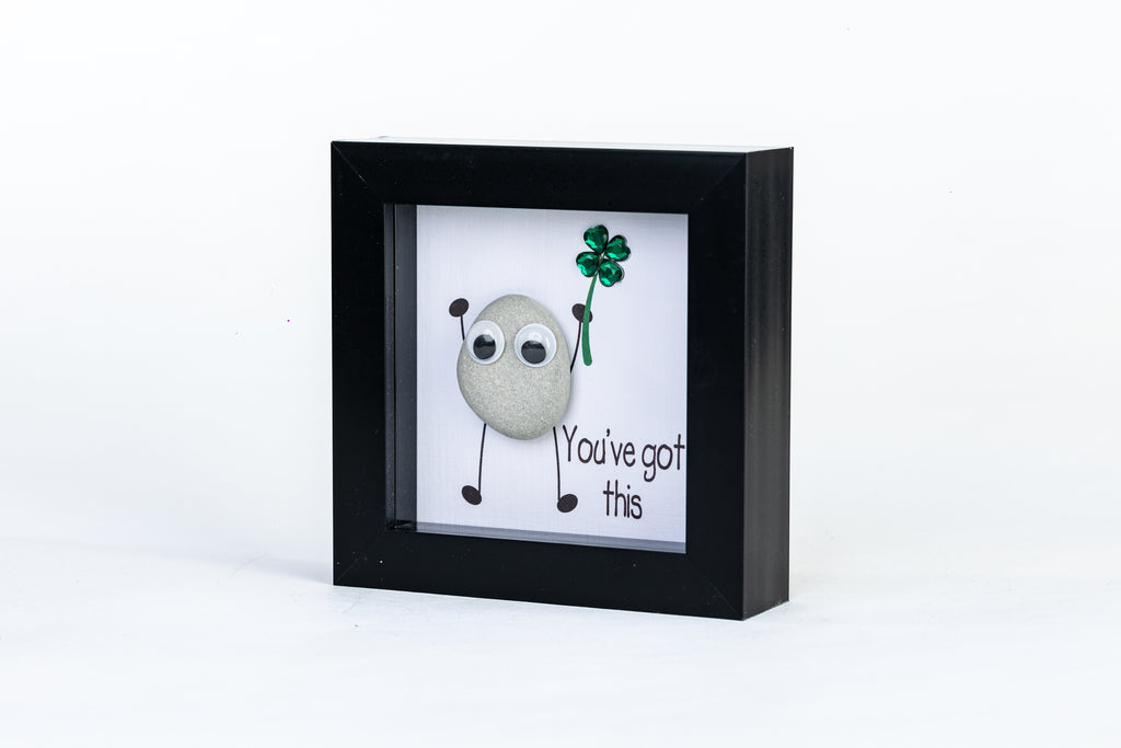 Good Luck – Pebble Art – 4×4 Box Frame