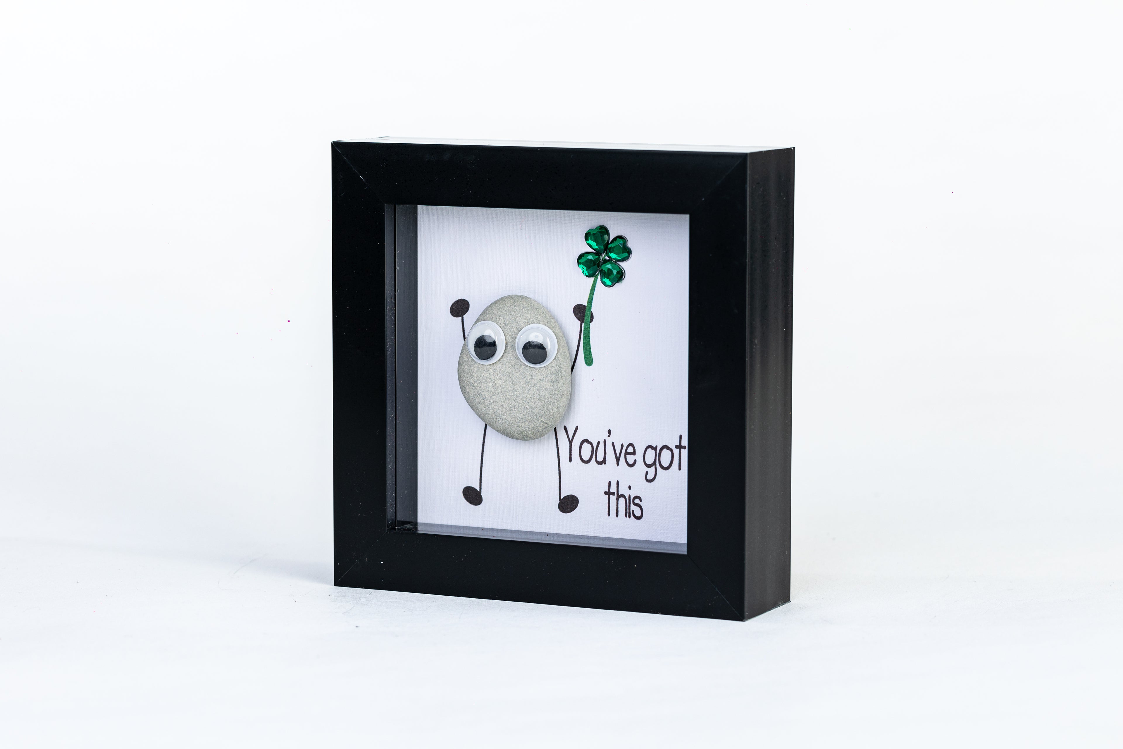 Good Luck – Pebble Art – 4×4 Box Frame