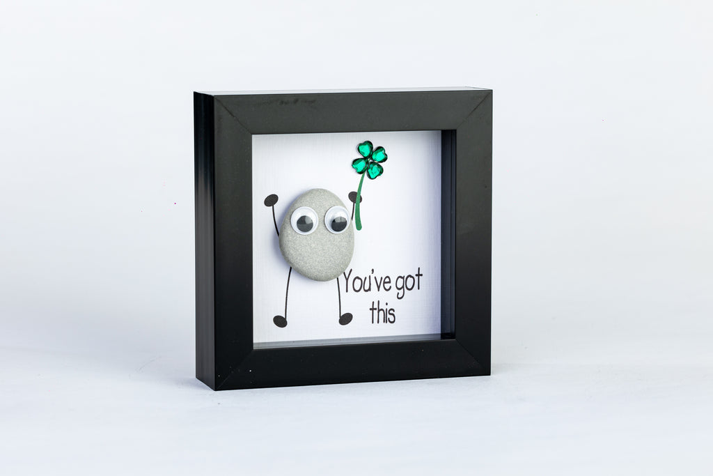 Good Luck – Pebble Art – 4×4 Box Frame